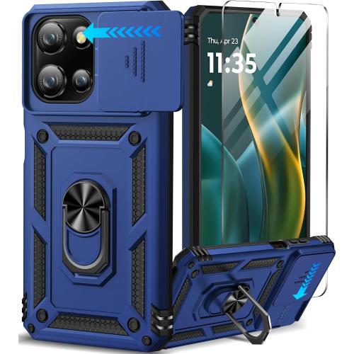 Taisairu for Motorola Moto G 2025/G 2026/G Play 2026 Case with Screen Protector & Slide Camera Lens Cover, Built-in Ring Stand Case for Moto G 2026/G 2025/G Play 2026 (Blue)
