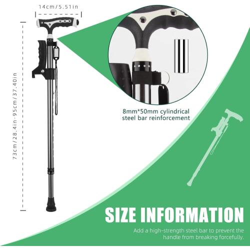 Hold 440 Lbs Walking Cane for Men & Women Aluminum Alloy Lightweight Height Adjustable Walking Stick Heavy Duty Foldbale Free Standing Cane with LED for Seniors Adults
