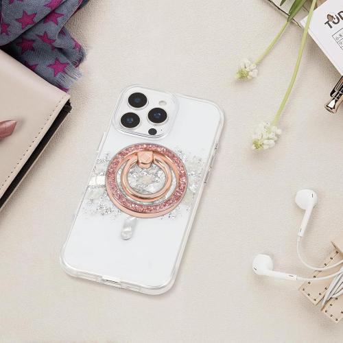 Magnetic Phone Ring for MagSafe Grip [Super Magnet] Gold Twinkle Design Ring Holder Stand, magsafe pop Socket (Rose Gold)