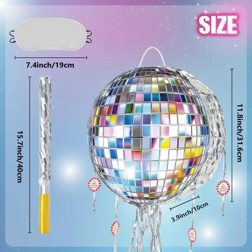 WERNNSAI Pull String Disco Ball Piñata, Disco Party Decorations