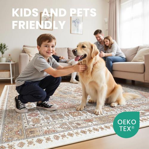 zesthome 12x15 Area Rugs, Large Washable Rug, Ultra-Thin Stain Resistant Rugs for Living Room, Bedroom, Non-Slip Backing Home Decor Area Rug (Orange,12'x15')