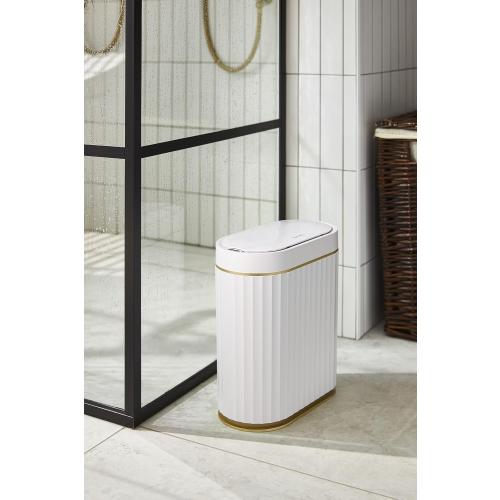ELPHECO Bathroom Trash Can with Lid, 2 Gallon, Motion Sensor, White Gold