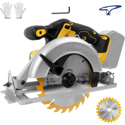 Cordless Circular Saw for Dewalt 20V Battery, 6-1/2 Inch Brushless Circular Saw, 0-45°Cutting Bevel,Max Cutting Depth 1.6 for Wood, Soft Metal, Plastic(No battery)