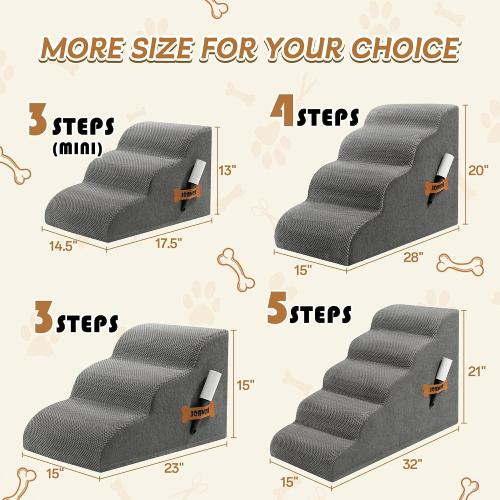 Romrol Dog Stairs Ramp for High Bed, 33D Pet Stairs Steps 15.7” H with Durable Non-Slip Waterproof Fabric Cover, Dog Slope Stairs to Bed for Small Dogs and Cats or Pets Joints, 3-Steps
