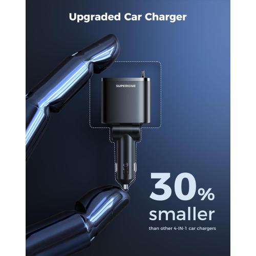 Retractable Car Charger, SUPERONE 99W Car Phone Charger with Dual Cables