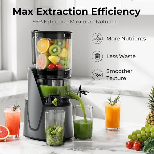 EanOruus Juicer Machines, 3-in-1 Cold Press Juicer, Premium Gray