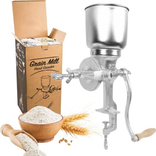 Handheld Iron Grain Mill - Manual Mill Food Grinder Hand Crack Corn Grinder Crank Grains Oats Corn Wheat Coffee Nuts Malt Mill Hand Operated Corn Grinder with High Hopper