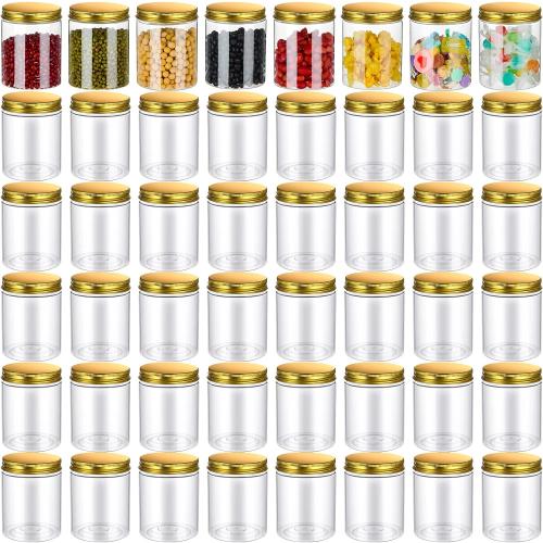 Aoriher 48 Pcs 8 oz Plastic Jars with Lids Round Clear Containers, Gold