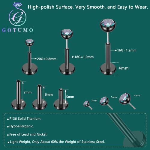 Gotumo 16G 18G 20G Flat Back Earrings Stud Titanium Threadless Nose Rings Tragus Labret Cartilage Lip Medusa Conch Body Piercing Jewelry Hypoallergenic for Women Men
