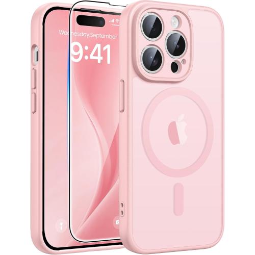 FNTCASE for iPhone 14 Pro Max Case: [Compatible with Magsafe] Translucent Matte Cases with [Full Camera Protection] [Screen Protector] Military Grade Shockproof Protective Phone Cover - Light Pink