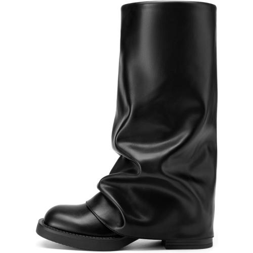 SIZE 11❗❗Athlefit Women's Fold Over Knee High Boots Pull On Square Toe Slouchy Boots