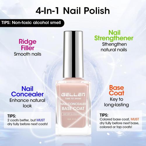 GELLEN 4-In-1 Illuminating Nail Concealer Base Coat Nail Polish, No HEMA