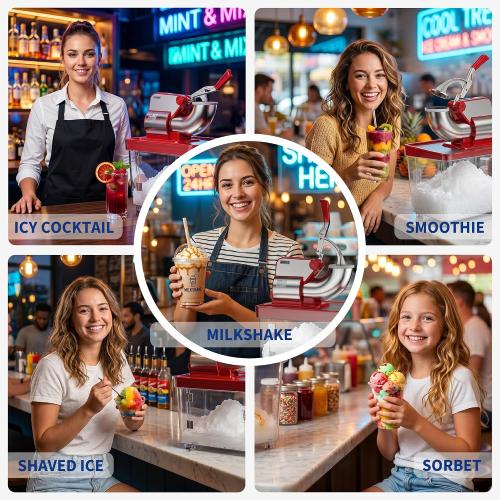 Commercial Ice Crusher 661LBS/H, 300W Electric Snow Cone Machine with 4 Stainless Steel Blades, 1450RPM, 8.98Gal Hopper Shaved Ice Maker with Safety On/Off Switch for Home, Restaurants, Bars, Red