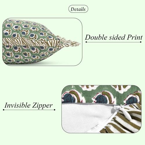 Ridhi Basil Green Block Print Ruffle Pillow Sham 20x12 Inch Set of 1
