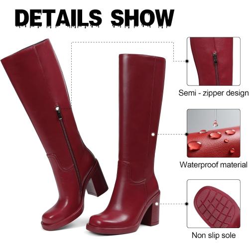 Size 7 Women Wide Calf Knee High Boots Platform Chunky Heel Tall Boots