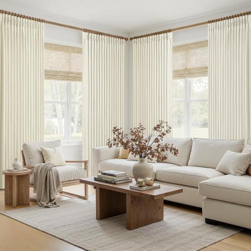 Blackout Cream Curtains 90 Inches Long 2 Panels Set for Living/Bedroom,50Wide Pinch Pleated Cooling Summer Heat 90 Inch Curtain Thick Linen Textured Neutral Boho Drapes with Hooks&Rings(50Wx90L)