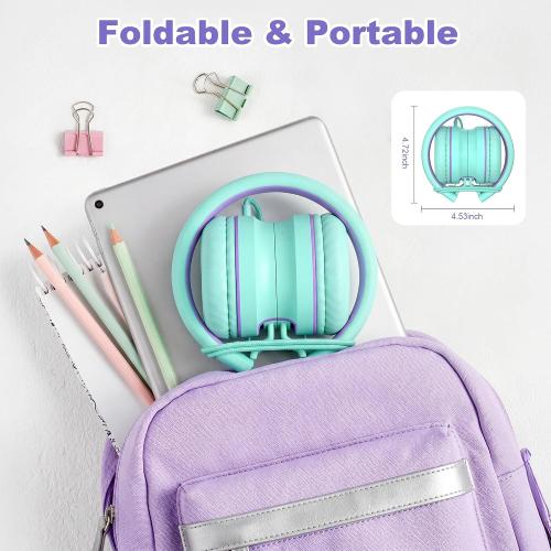 AILIHEN I35 Kids Headphones for School with Mic, 93dB Volume, Green Purple