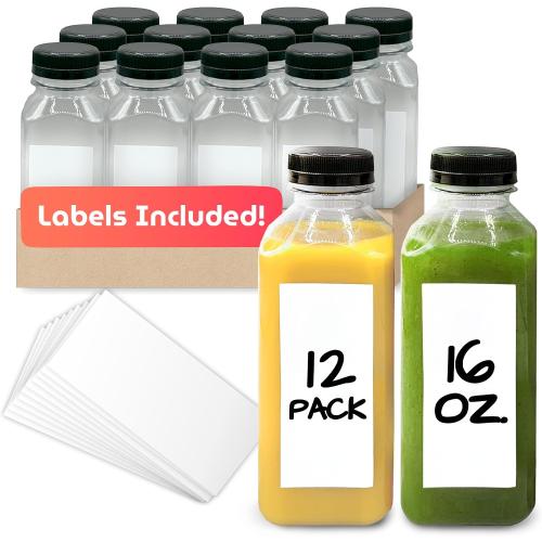 Reli. 16oz Plastic Juice Bottles with Caps & Labels - 12 Pack