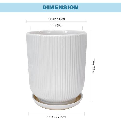 Deep Dream 12 Inch Ceramic Pots for Plants, Heavy Plant Pot for Indoor Outdoor Plants, Large Plant Pot with Drainage Hole and Saucer, Modern Tall Flower Pot, Gifts for Plant Lovers, White