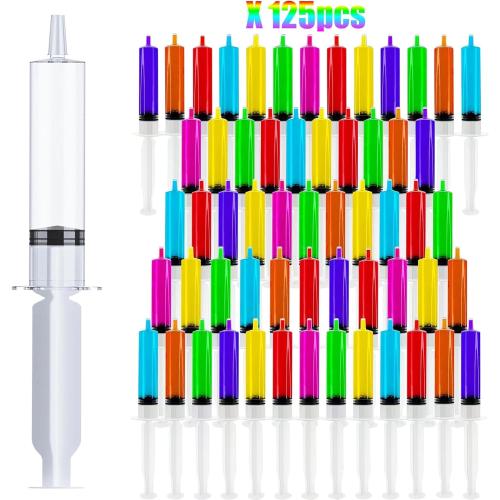 125 Pack Jello Syringes with Caps, 10ml Reusable Plastic Syringes for Party Desserts, Jelly, Pudding, Juice - BPA-Free Halloween Thanksgiving Christmas Birthday Supplies
