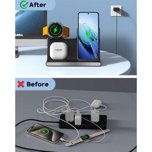 3 in 1 Wireless Charger Fast Charging Stand for Samsung,15W Foldable Phone Charger Stand Android Charging Stand for Samsung Galaxy S25/S24/S23/S22 Ultra,Z Flip 6/Flip 7,Z Fold 6/Fold 7,iPhone 17/16/15