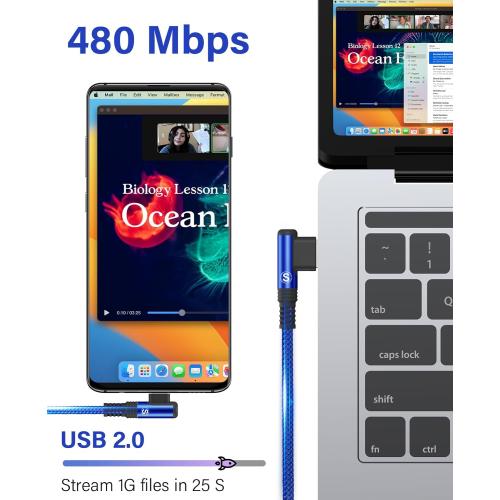 USB to USB C Cable 3.3ft 2-Pack 3.1A Fast Charging Right Angle CarPlay Cord