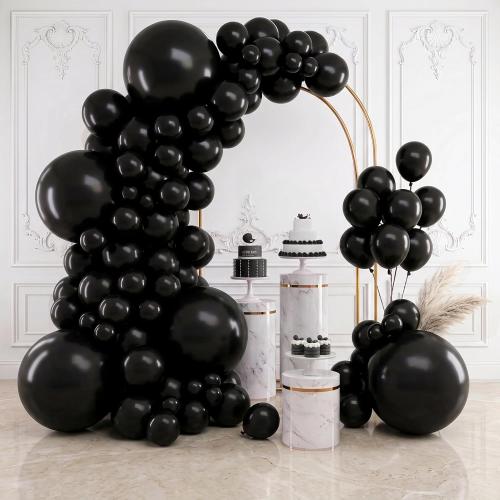 RUBFAC 154pcs Black Balloons Different Sizes 18 12 10 5 Inches for Garland Arch Kit, Latex Balloon for Graduation Party Birthday Wedding Decorations