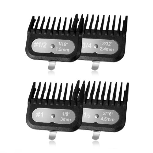 Clipper Guards Set Compatible with Most Wahl Clippers, -1/16 to 3/16, 4 Piece Set, Black Color, New Version