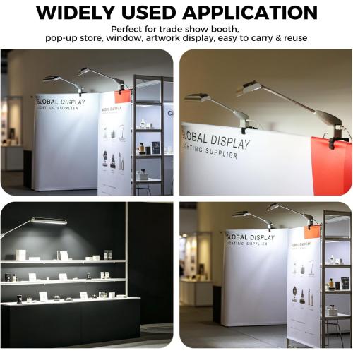 Trade Show Lights LED Display and Exhibit Arm Lighting, Connectable Tradeshow Lights Included Clamps, Mounting Brackets, Power Cables, Connect Cables (2pcs Grey)