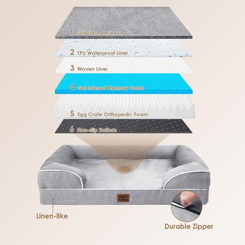 EHEYCIGA Orthopedic XXL Dog Bed, Waterproof Washable XL Big Pet Bed 48 | Non-Slip Bottom and Egg-Crate Memory Foam Extra Large Pet Couch Bed with Washable Removable Cover, Grey
