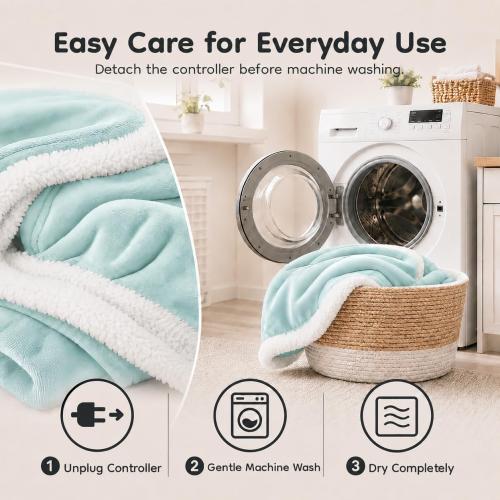 Heated Throw Blanket 50 x 60, Fast Heating Electric Blanket, Dual-Sided Flannel Sherpa, 4 Heat Settings, 3 Hour Auto Off, Machine Washable, Mint Green
