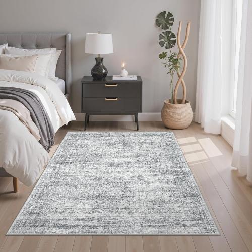 Soalmost 4x6 Area Rug for Living Room, Washable Rugs Non-Slip, Grey