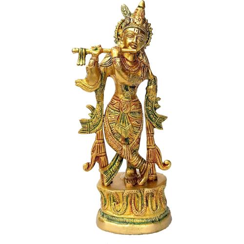StonKraft Brass Krishna Kishan Kanha Murti Idol Statue Sculpture - 9 Inches