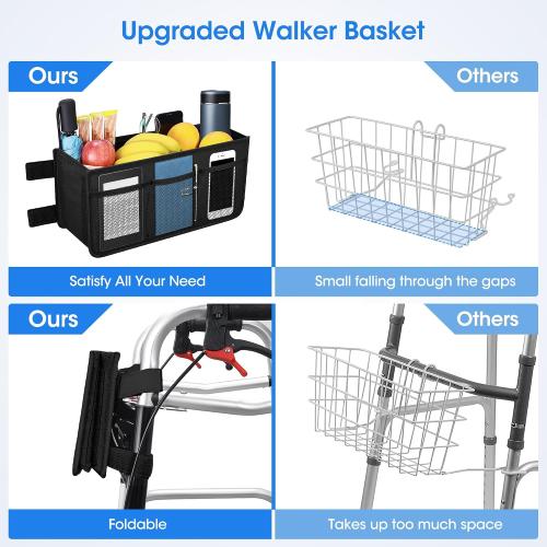 Dotday Upgraded Walker Basket with Cup Holder, Foldable Walker Bag