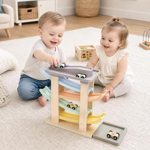 Joyreal Montessori Toddler Toys for 1  Year Old Boys Girls Wooden Car Ramp