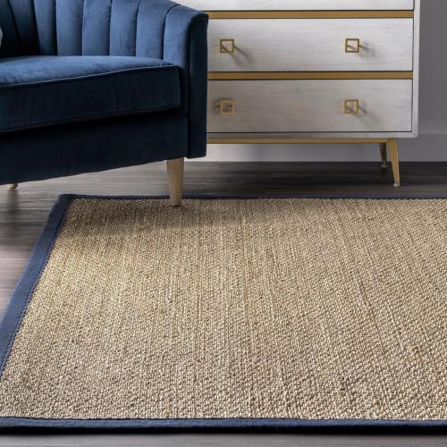 Nuloom Elijah Navy/Natural, 2'6 x 8', Basketweave, Seagrass, Soft and Textured, High Traffic, Stain Resistant, Easy Clean, Durable Area Rug for Bedroom, Living Room, Dining, Den, Foyer, Entryway