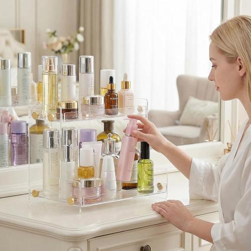 Bathroom Counter Organizer Acrylic Standing Holder Cosmetic Storage Perfume Shelf for Bathroom Bedroom Dressing Table1