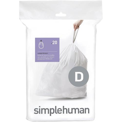 simplehuman code D Custom Fit Drawstring Trash Bags in Dispenser 3 Packs, 20 Count, 20L / 5.2 Gallon, White