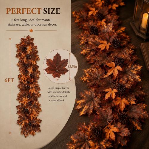 2 Pcs 6 ft Fall Mantle Garland Neutral Halloween Autumn Home Decor