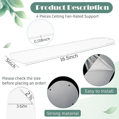 CroBlissful 10 Pcs 16-1/2'' Ceiling Fan Blades for 42 Clear Acrylic Ceiling Fan Blades Replacement Universal Substitution for Indoor Outdoor Replacement Use (Pointed Head)