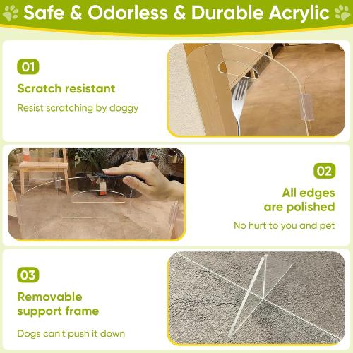 Dog Gate, Clear Acrylic Pet Gate for Dogs, Free Standing Pet Gates for Doorways, Folding Freestanding Puppy Doggy Cat Fence Inside, Dog Barriers for Home 3 Panel