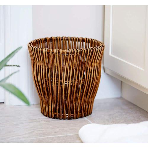 4.46 Gal. Small Willow Waste Basket with Liner in Dark Brown