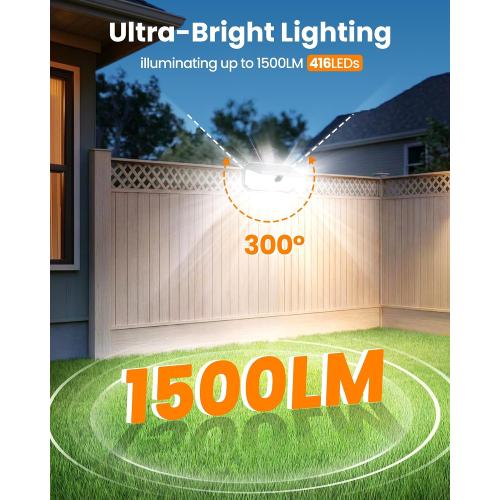 LUHLEE 416 LEDs Clip On Solar Lights Outdoor, 1500LM & 300° Angle Bright Motion Sensor Outdoor Lights with 3 Lighting Mode, IP65 Waterproof Solar Security Light for Fence, Patio, Backyard, Gutter (1)