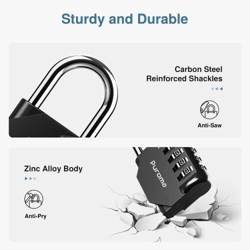 Puroma 2 Pack Combination Lock Locker 4 Digits Combo Padlock Gym Black