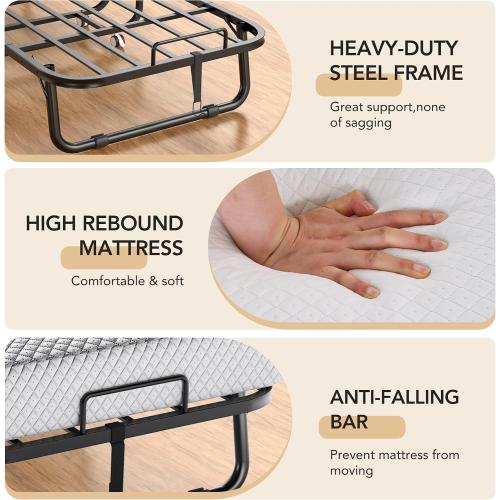 Decofy 75x38 Folding Bed with Mattress Rollaway Beds on Wheels10 Tubes