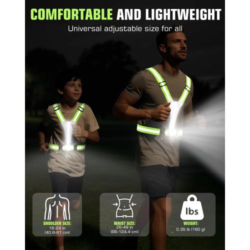 Zacro LED Reflective Vest with Chest Light 500LM, 5 RGB Colors High Visibility Rechargeable Light Up Running Vest IPX4 Night Safety Running Gear for Dog Walking, Cycling, Adjustable for Men Women Kids