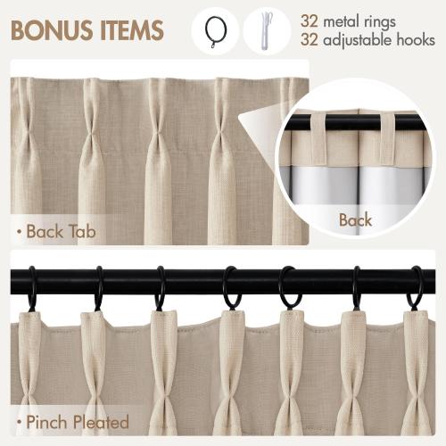 MIULEE Pinch Pleated 100% Blackout Curtains 40x84 Natural 4 Panels Set