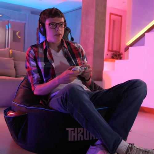 Throne Boss Gaming Bean Bag Chair Cover for Adults with High Back, Red – Large Floor Gaming Chair Cover, Easy to Clean Fabric, Large Pockets, Headphone Hanger, Requires 350 Liters Polystyrene Beans