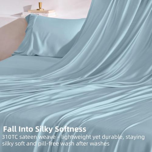 GOKOTTA Queen Bamboo Rayon Sheets Set, Silky Soft Cooling Sheets Stay Put