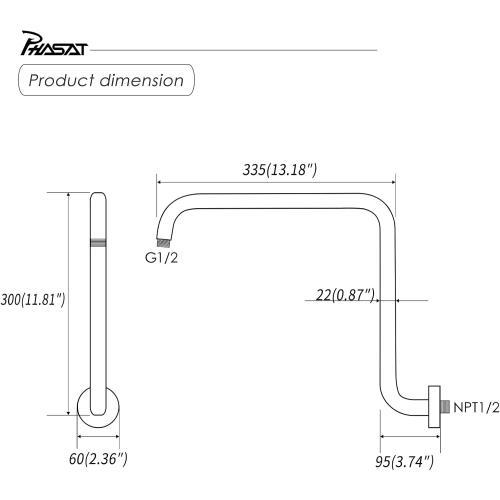 PHASAT S Shaped Shower Arm with Flange,High Rise Shower Head Extension Arm Chrome,PU9D02